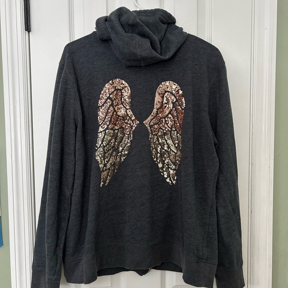 Victoria's Secret Jackets & Blazers - 🪽 Victoria’s Secret Charcoal Hoodie with Sequin Angel Wings